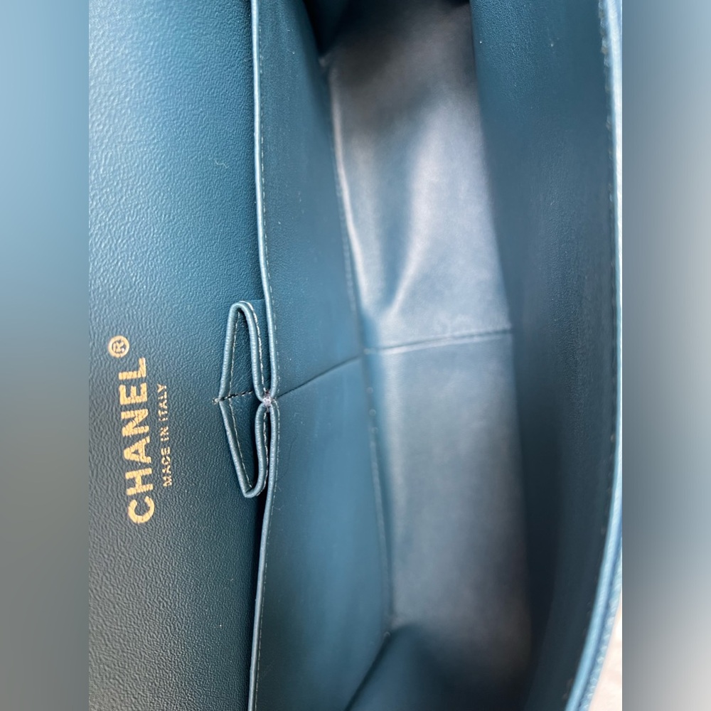 💕CHANEL Large Classic Double Flap CAVIAR Leather • DENIM BLUE • Silver-Tone HW - Picture 11 of 15